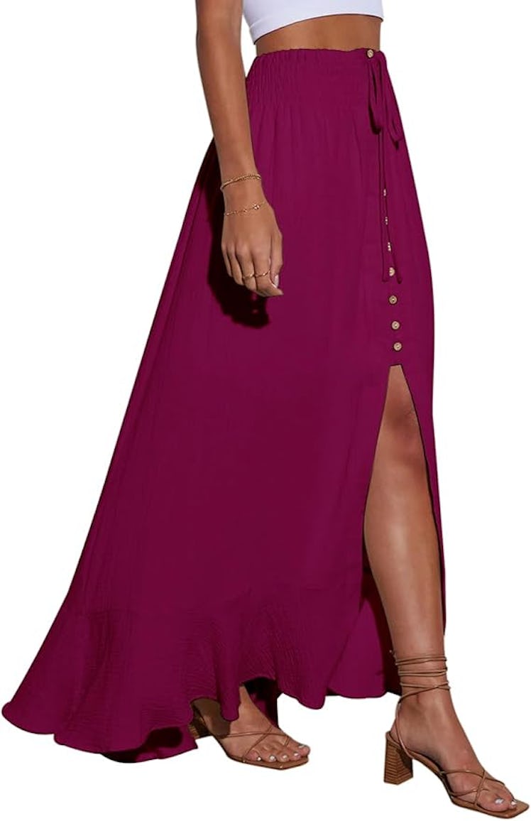 Minclouse Tie Waist Button Down Maxi Skirt