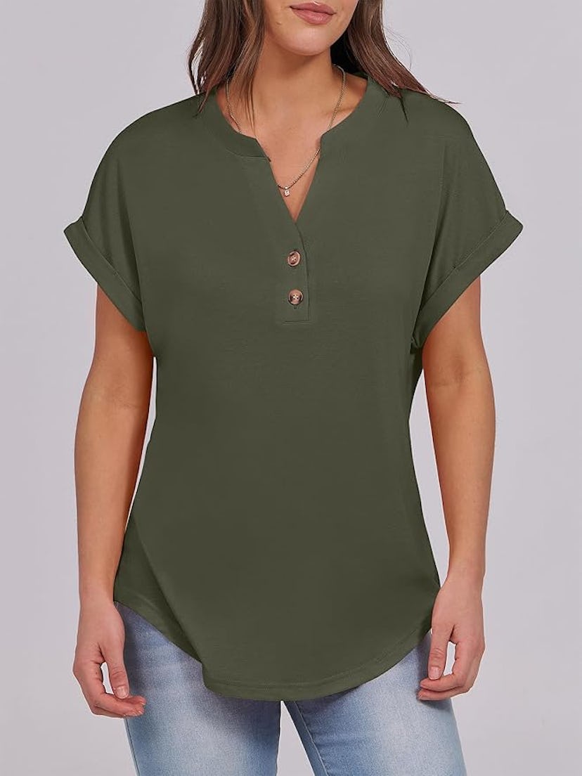 ANRABESS Henley V Neck Top