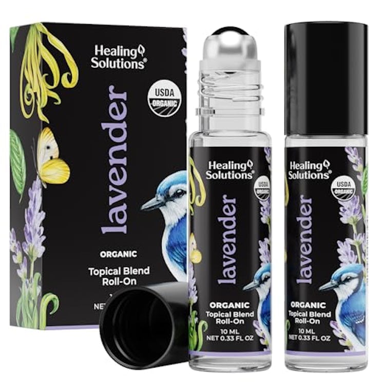 Healing Solutions Lavender Essential Oil Roll-On (2-Pack) - USDA Organic Calming Essential Oil Rolle...