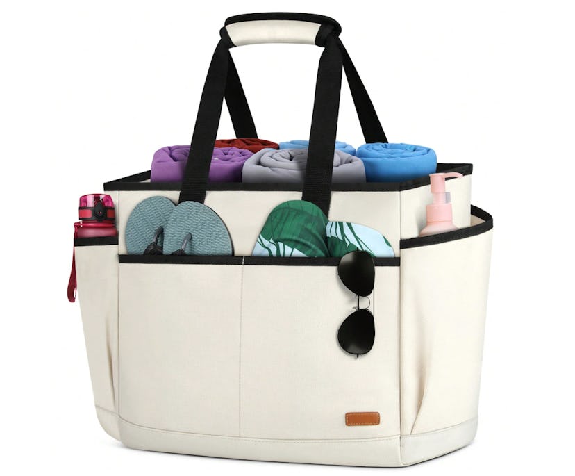 Large Beach Tote Bag, white with black trim, in a story about shein beach bags