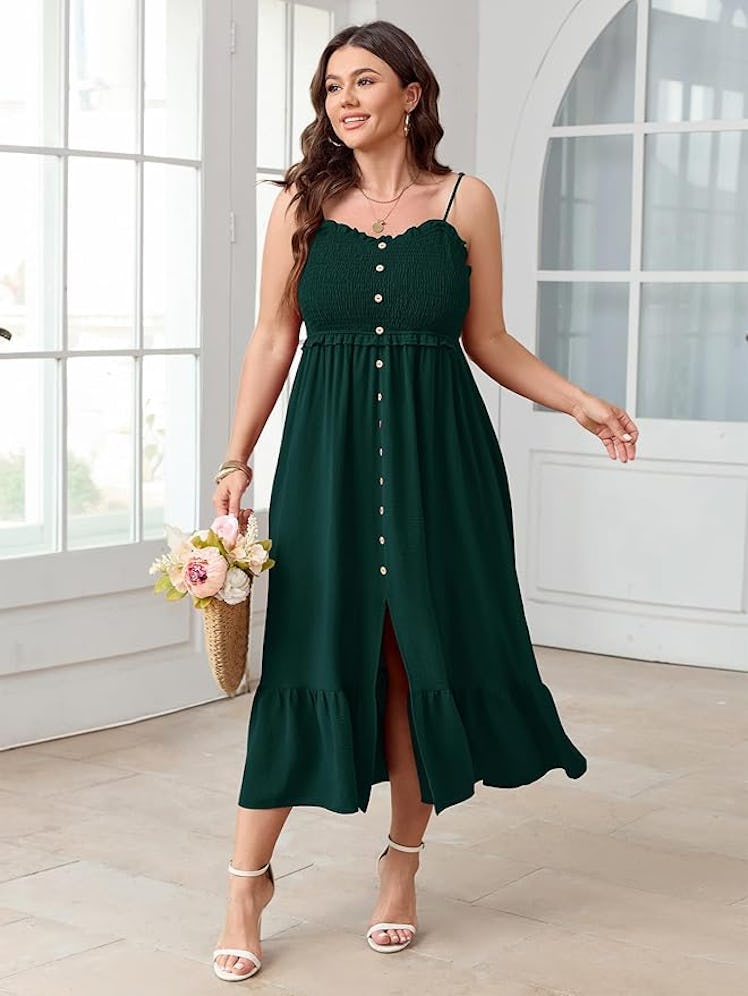 SCOMCHIC Button-Down Smocked Maxi Dress