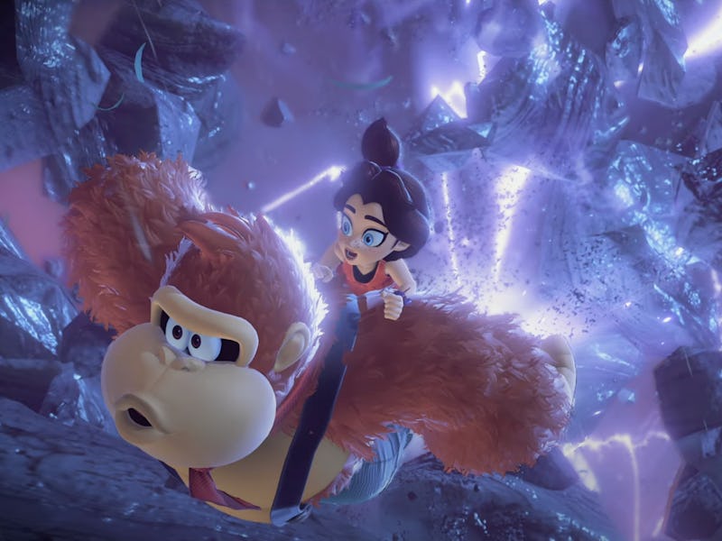 Donkey Kong and Pauline diving into the Earth