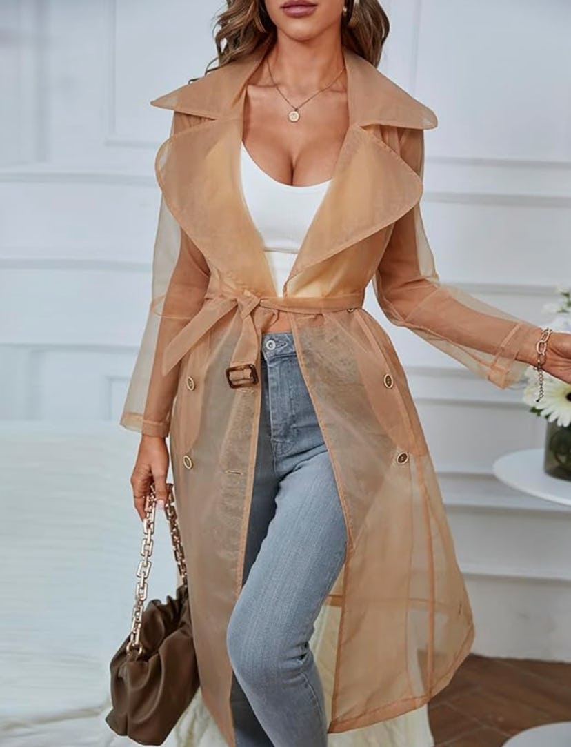CHICME Sheer Mesh Trench Coat