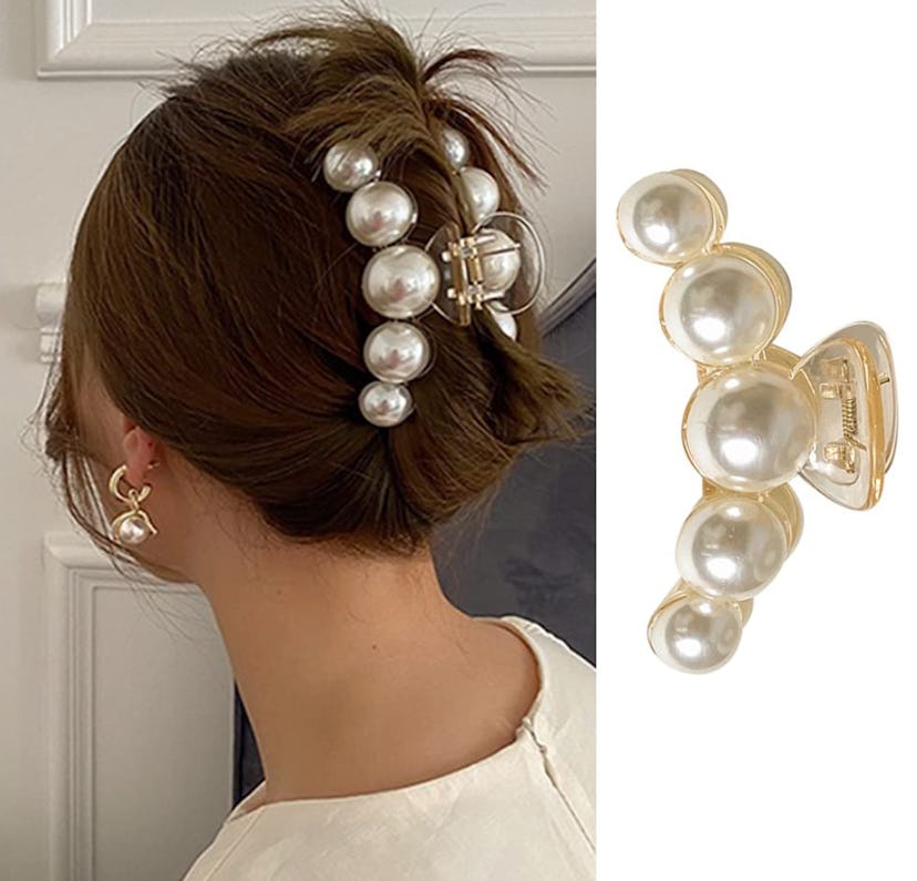  KOLONAMS Large Pearl Hair Claw Clip
