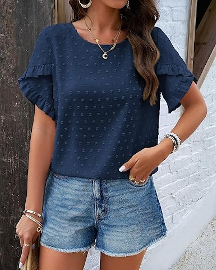 PRETTYGARDEN Ruffle-Sleeve Top