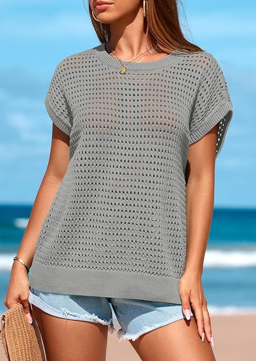 PRETTYGARDEN Crochet Cap Sleeve Sweater