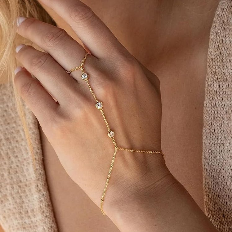 Poxtex Hand Chain Gold Bracelet