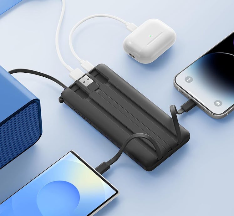 VRURC Portable Charger with Built in Cables, 10000mAh Travel Essentials Power Bank, 5 Output 2 Input...