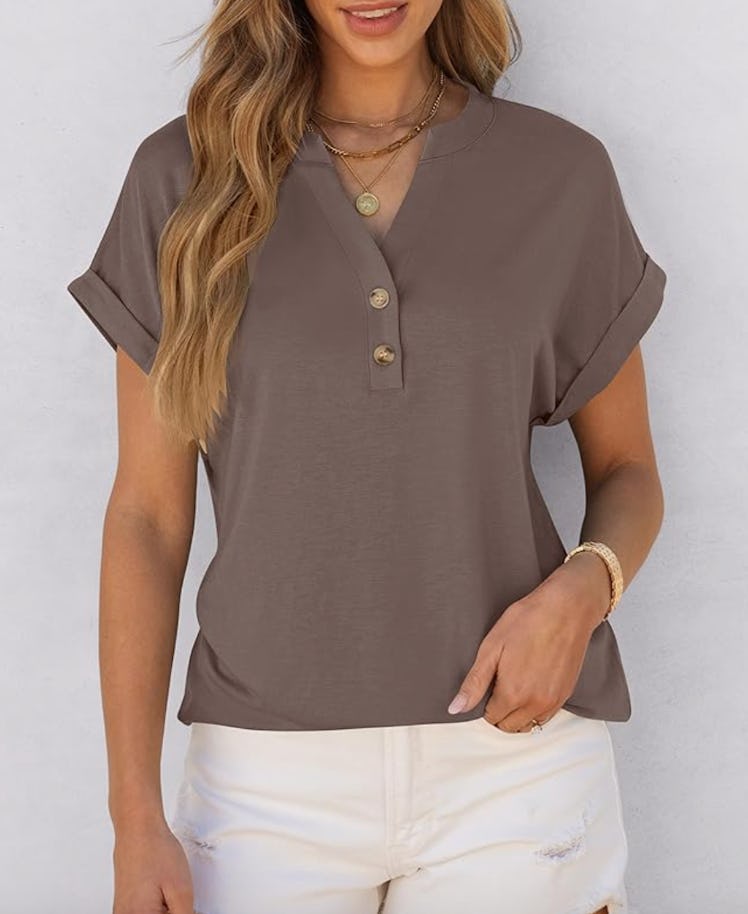 ANRABESS Short Sleeve Henley Top