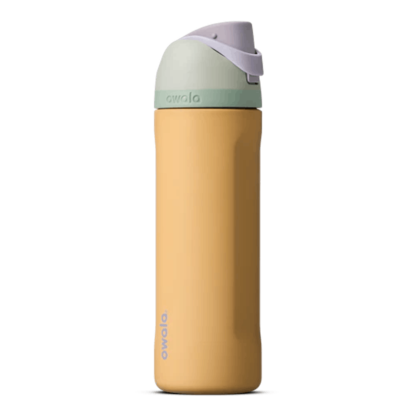 An orange, green, and purple Owala FreeSip 24oz. Water Bottle