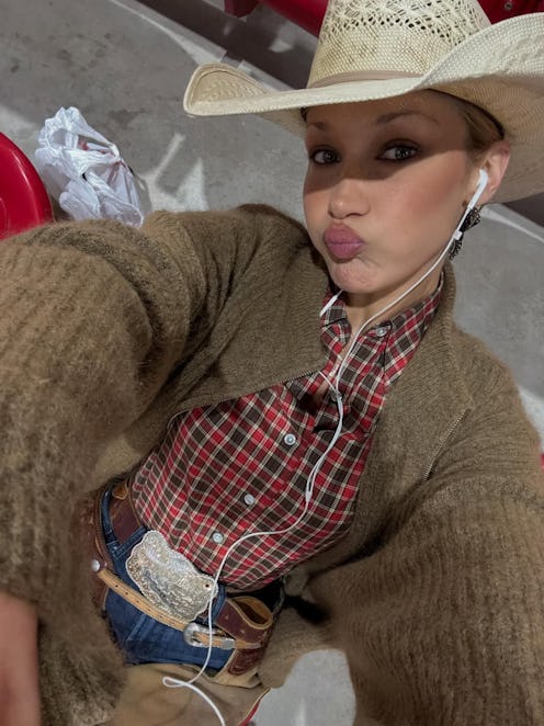 Bella Hadid wore a cowboycore bikini from her Bella Hadid x Frankies Bikinis collection.