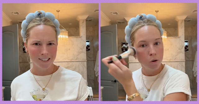 A woman applies blush in her bathroom while chatting about what she will always do for her adult chi...