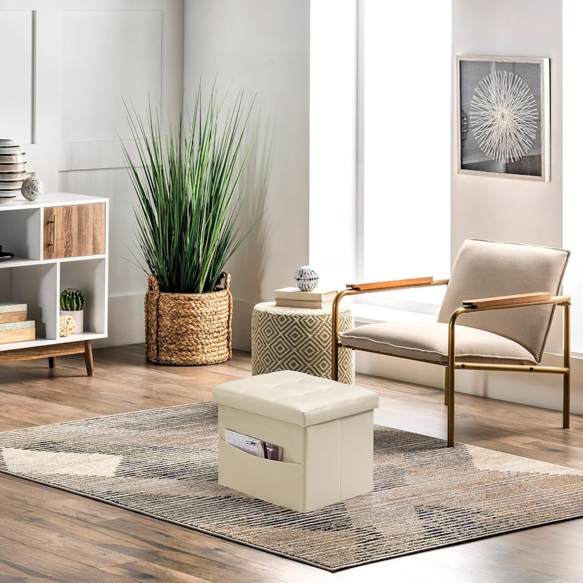 AmasSmile Storage Ottoman with Side Pocket
