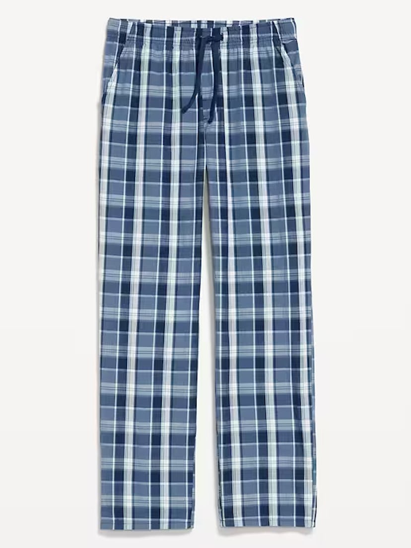 old navy blue plaid Poplin Pajama Pants for Men