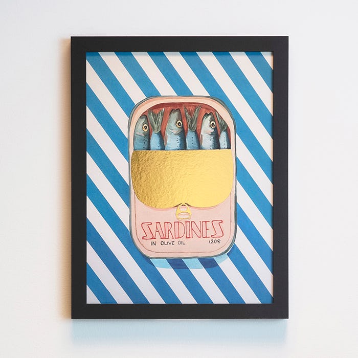 Sardines in Blue Stripes - Limited Edition Foil Art Print