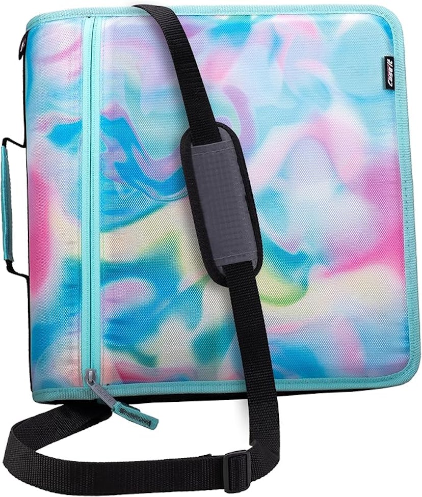 Case-it Mighty Zip Tab 3" Binder in pastel tie dye color with a black strap