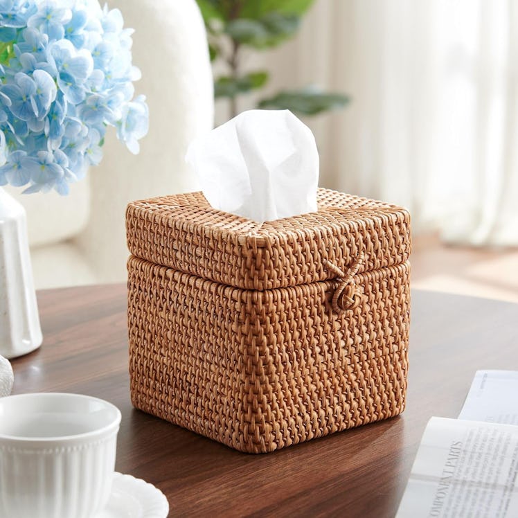 YANGQIHOME Rattan Square Tissue Box Cover