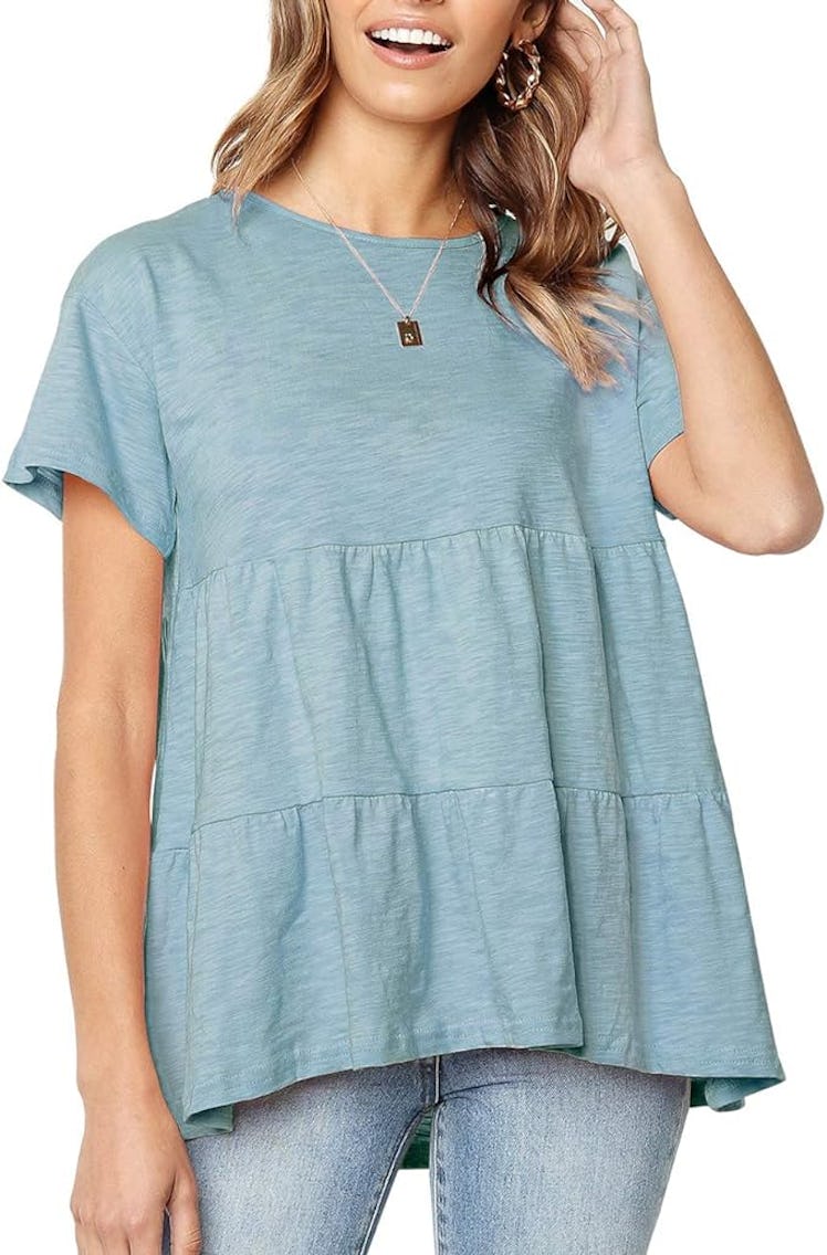 Defal Short Sleeve Babydoll Peplum Top