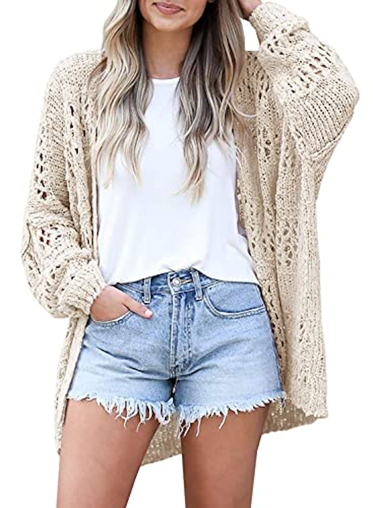 Mafulus Women's Crochet Cardigan Kimono Boho Long Sleeve Lightweight Soft Oversized Open Front Knitt...