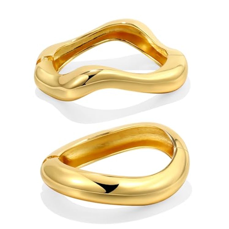 Gold Bangle Bracelets For Women Cuff Chunky Bracelet Twisted Cuff Simple Irregular Shaped Elegant Th...