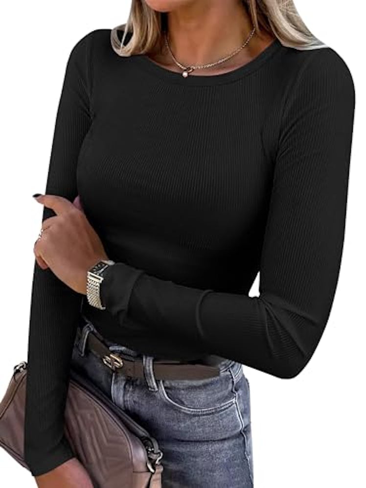 ANRABESS Crewneck Rib Knit Tee