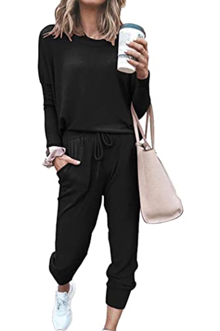 PRETTYGARDEN Women Fall 2 Piece Lounge Outfit Long Sleeve Tops High Waisted Jogger Pants Set Spring ...