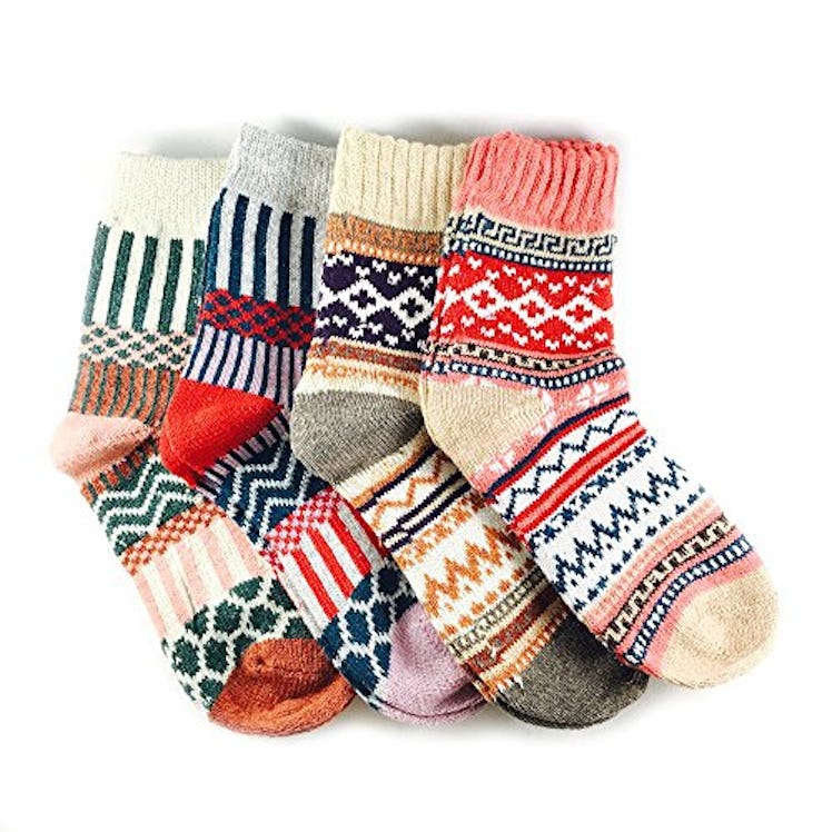 JOYCA & CO. 3-5 Pairs Womens Multicolor Fashion Warm Wool Cotton Thick Winter Crew Socks (4 Pairs Mi...