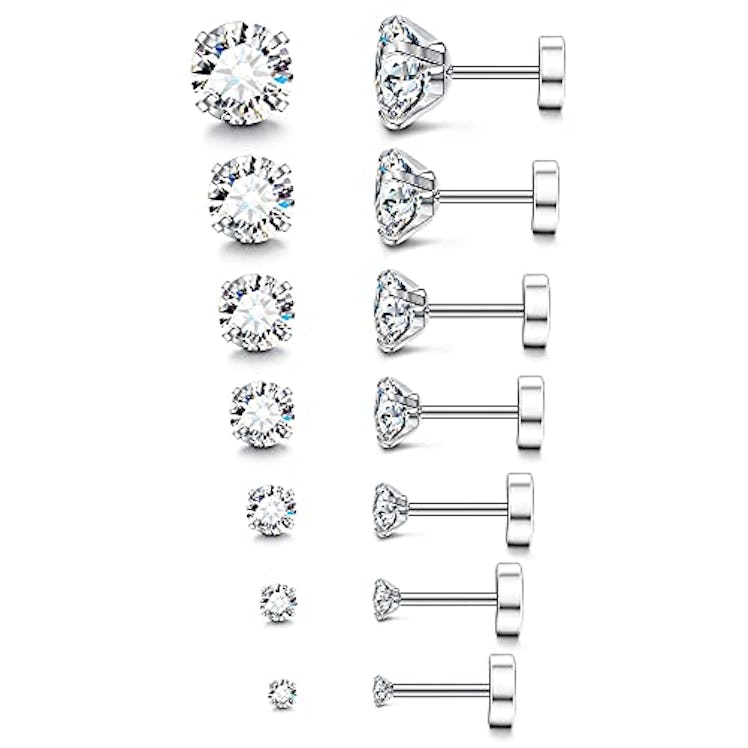 Fansilver Hypoallergenic Flat Back Earrings (7 Pairs)