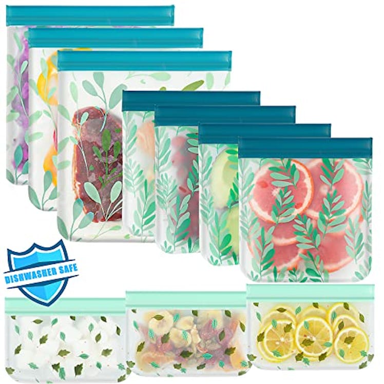 Hndnrxue Reusable PEVA Food Storage Bags (10-Pack)