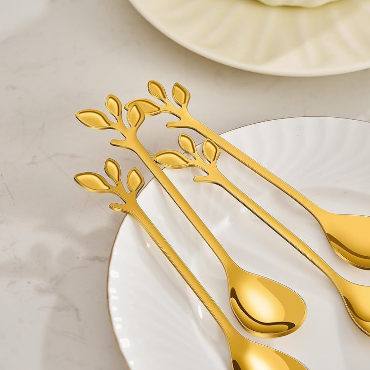 AnSaw Elegant Gold Leaf Coffee Spoons (10 Pieces)