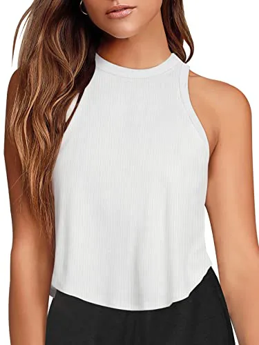 LASLULU Sleeveless High-Neck Crop Top