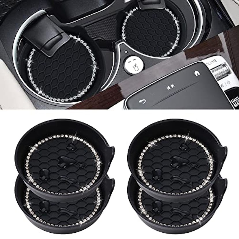 Amooca Non-Slip Rhinestone Car Cup Coasters (4-Pack)