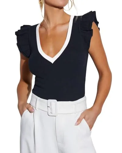 Ezbelle Cap-Sleeve Ruffle Top