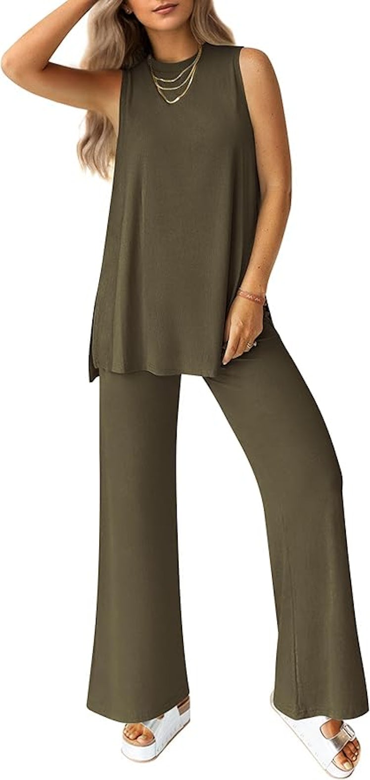 PRETTYGARDEN Loose Tank Top Wide Leg Pants Set (2 Pieces)