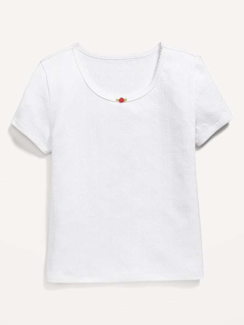 Short-Sleeve Pointelle-Knit Top for Girls