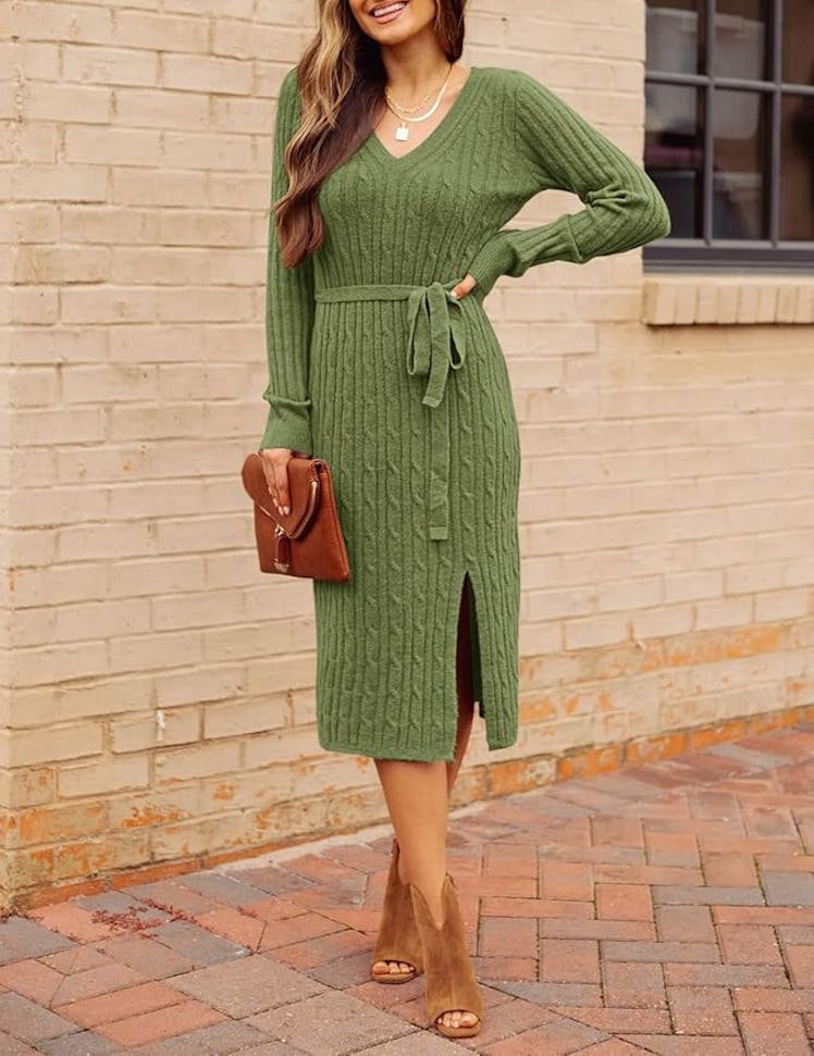 MEROKEETY Cable-Knit Sweater Dress