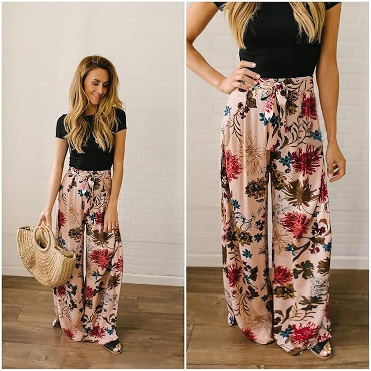ECOWISH Floral Wide-Leg Pants