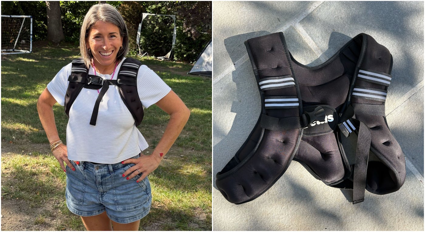 Scary Mommy editor-in-chief Kate Auletta wears a weighted vest.
