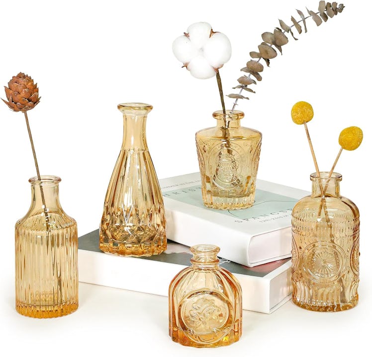 SUPMIND Embossed Glass Bud Vases (Set of 5)