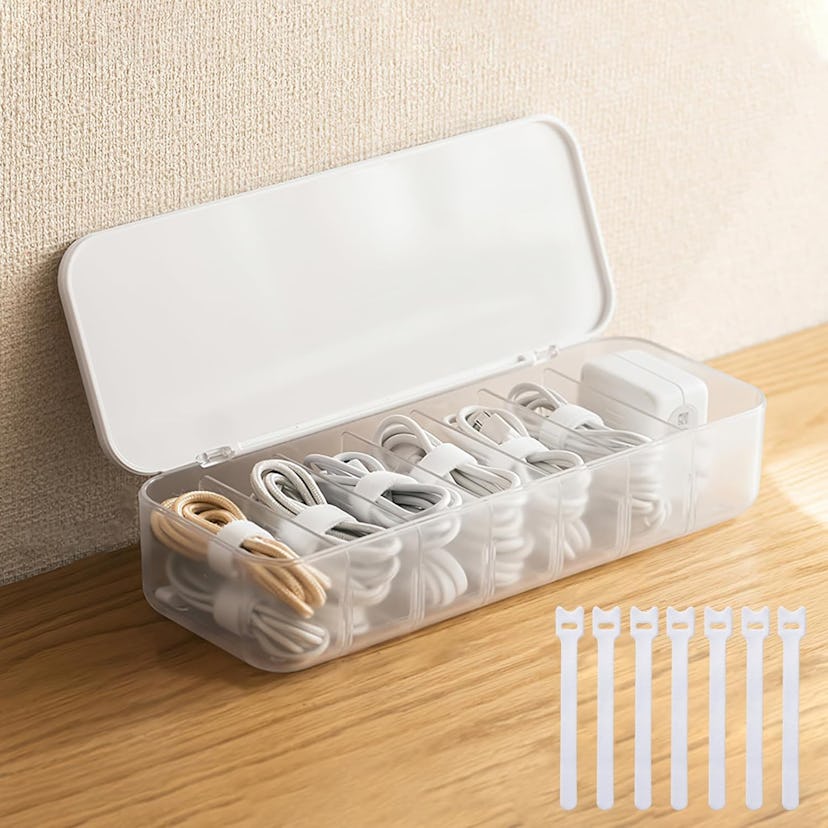 PAVSTINE Cable Organizer Storage Box With Wire Ties