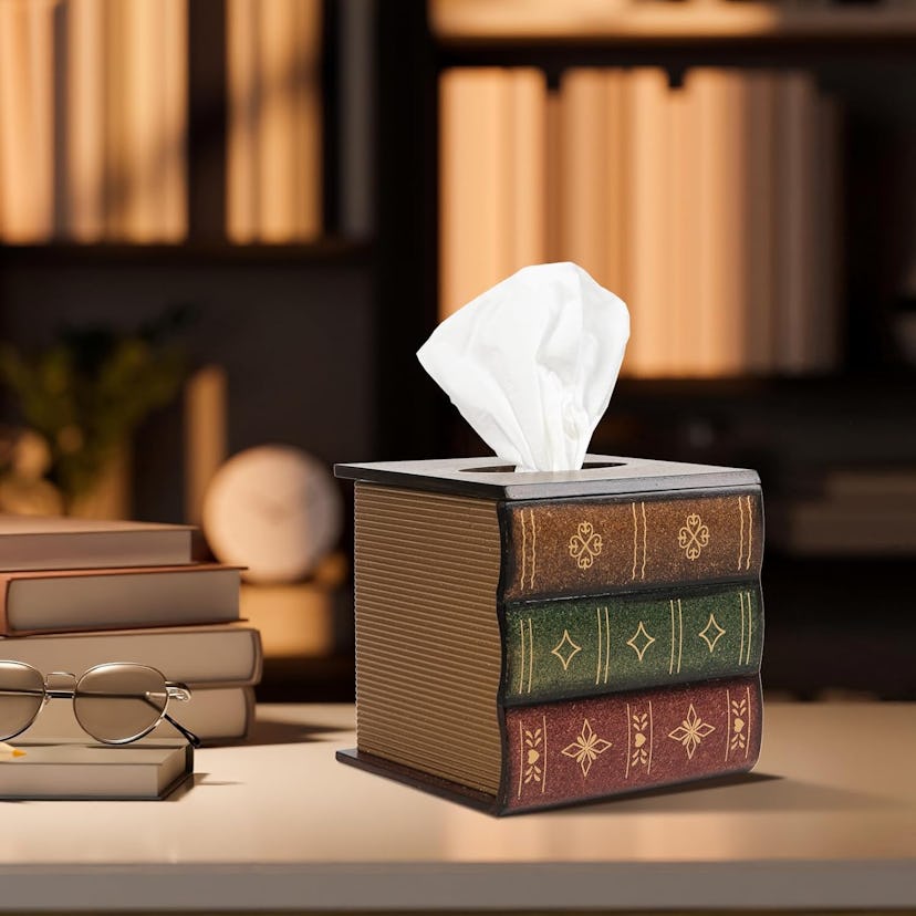 VERGOODR Wooden Antique Book Tissue Box Cover