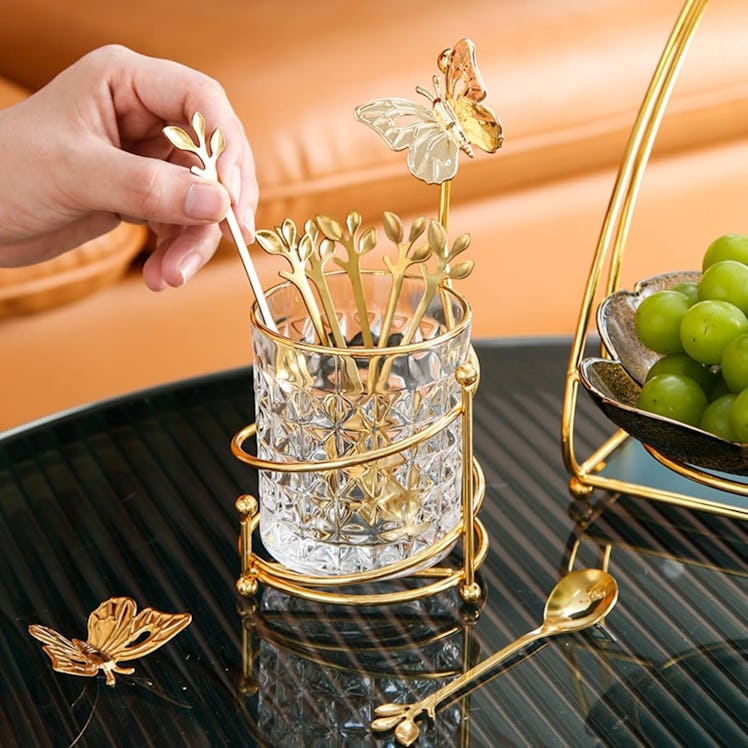 INPROPEXT Coffee Spoons with Glass Holder (6-Pack)