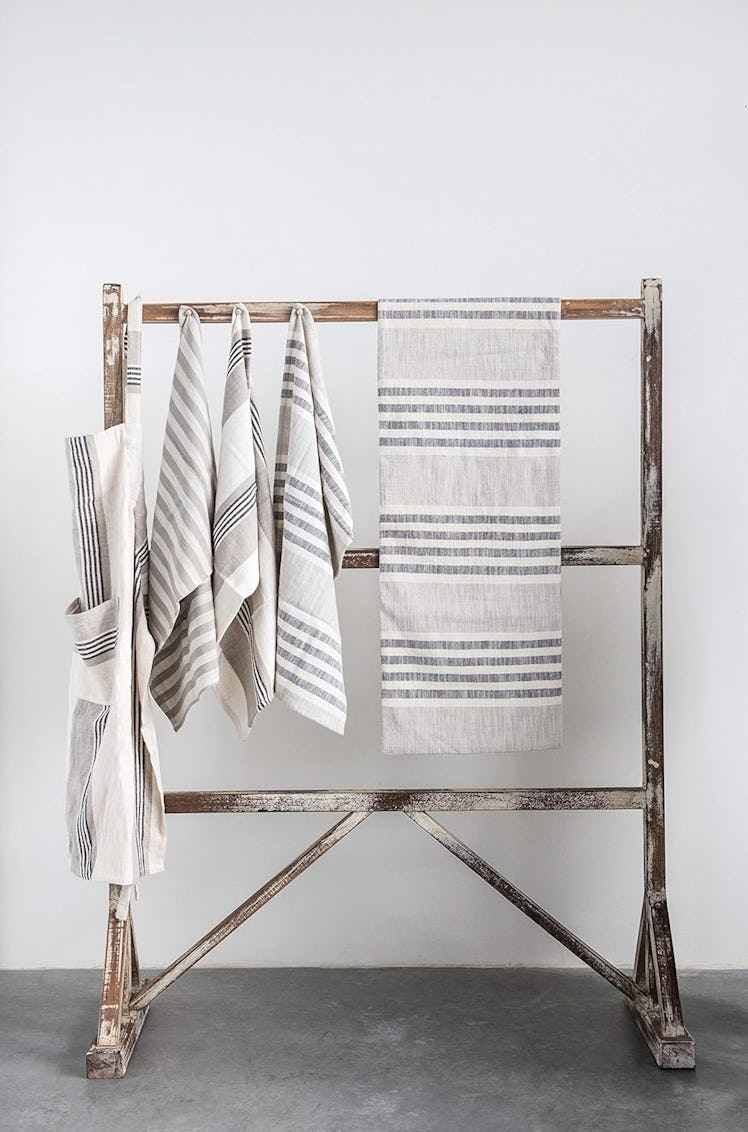 Creative Co-Op Tan & Grey Striped Cotton Tea Towels