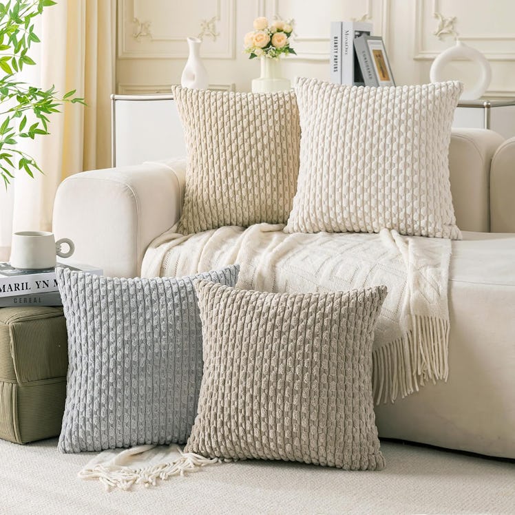 Cozoomy Corduroy Throw Pillow Covers (4-Pack)
