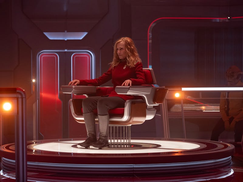 Holly Hunter in season 1, episode 1 of Star Trek: Starfleet Academy streaming on Paramount+. Photo C...