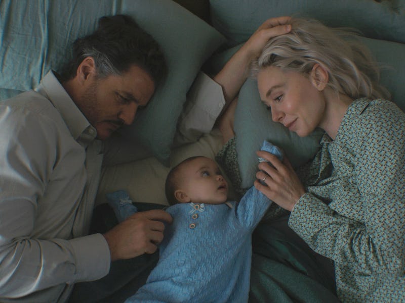 Reed Richards, Franklin, and Sue Storm in 'The Fantastic Four: First Steps.'