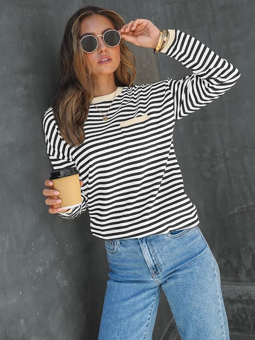 LILLUSORY Striped Soft Knit Pullover Sweater