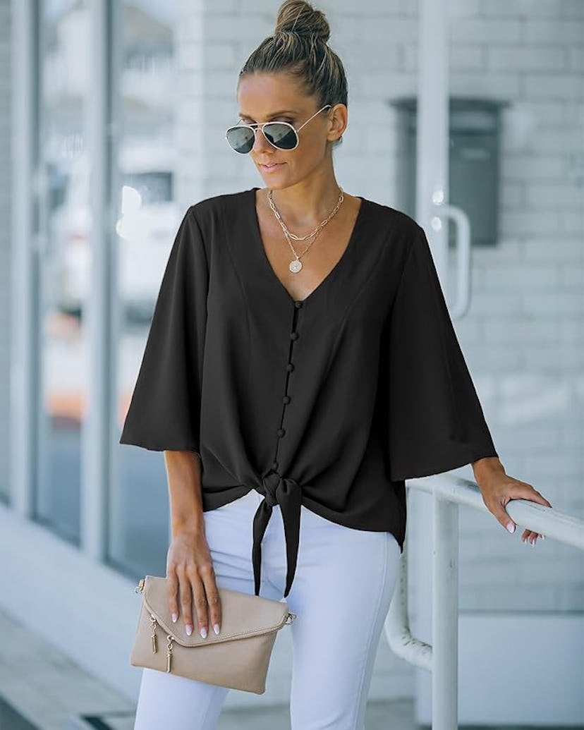 Luvamia Tie-Knot Button-Down Blouse