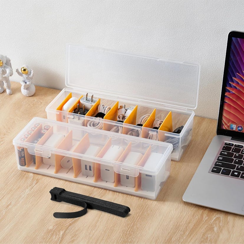 Fzooua Cable Organizer Box With Cable Ties (2-Pack)