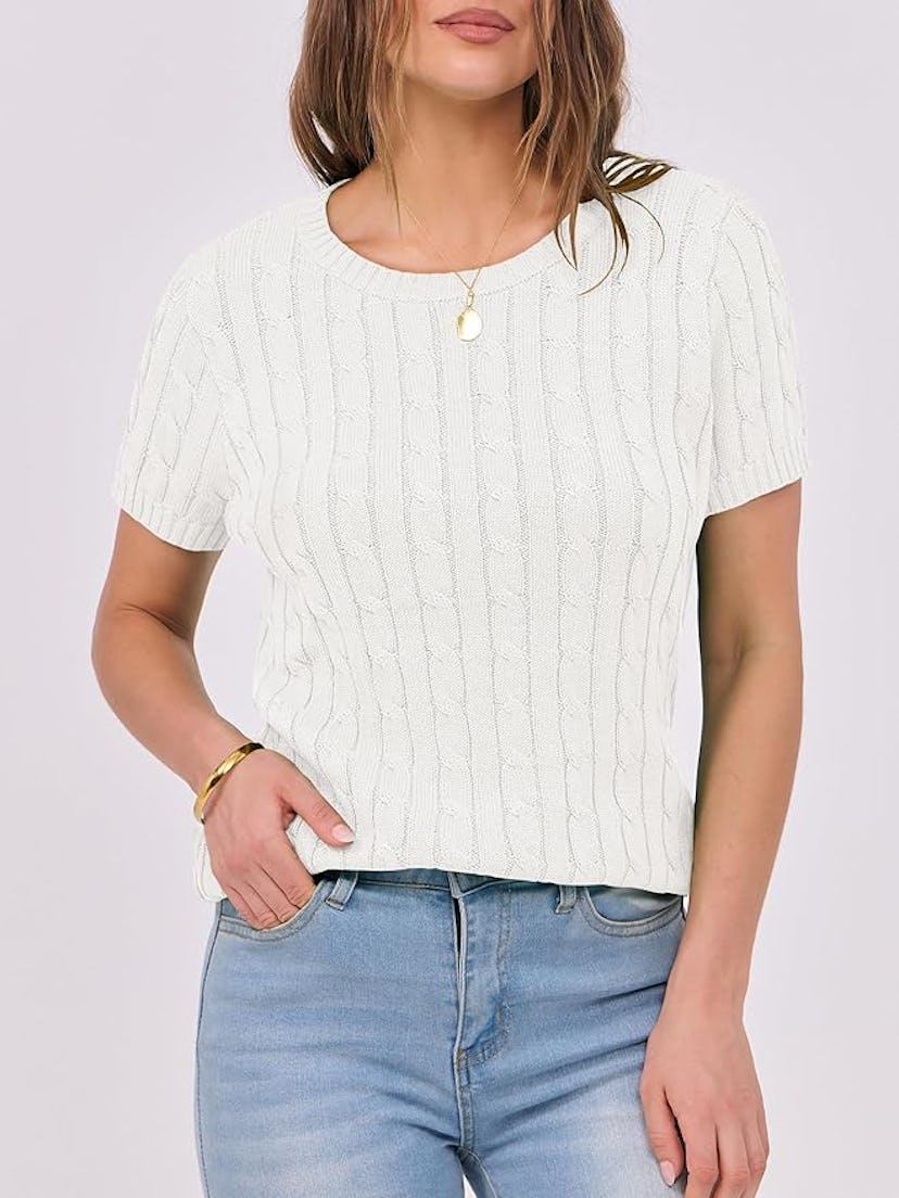 ANRABESS Crew Neck Cable-Knit Top